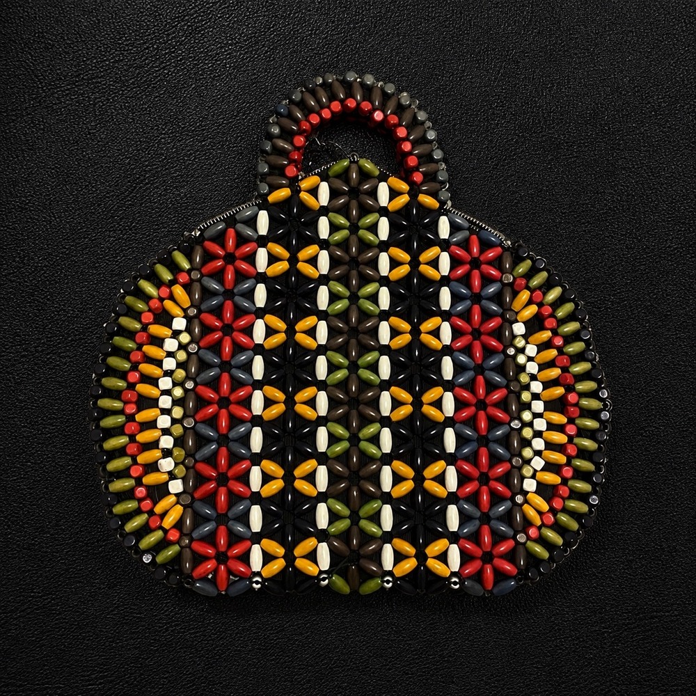 Vintage 30-40s Suzanne Brand Beaded Handbag Czechoslovakia Multi Color Wood Bead
